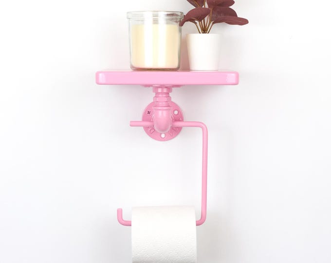 Modern Toilet Paper Roll Holder with Shelf, Bathroom Organizer for Easy Access, Color Pictured - Pastel Pink