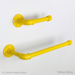 Toilet Paper Holder, Paper Towel Holder, Towel Rack, Industrial Bathroom, Space Saver, Color Pictured Yellow Gloss