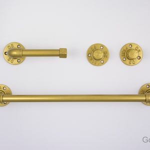 Farmhouse Bathroom Accessories 4pcs Set, Pipe Towel Rack, Rustic Towel Hooks, Farmhouse Decor, Gold Bathroom Set