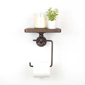 Portarotolo di carta igienica con ripiano - Organizzatore rustico per il bagno, pratico regalo per la casa, colore raffigurato - Bronzo testurizzato sabbia