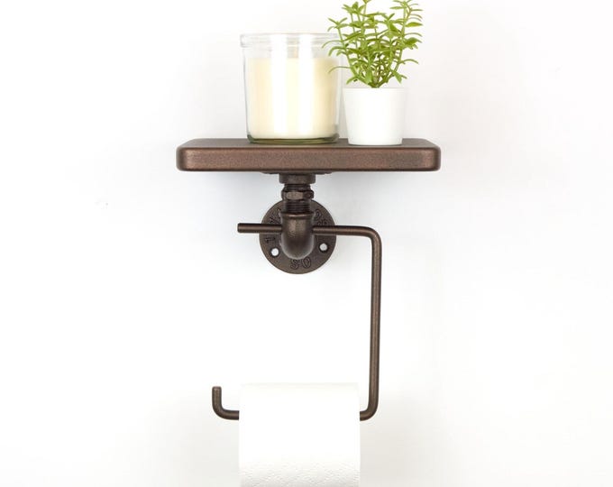 Toilet Paper Roll Holder with Shelf - Rustic Bathroom Storage Organizer, Practical Home Decor Gift, Color Pictured - Sand Textured Bronze