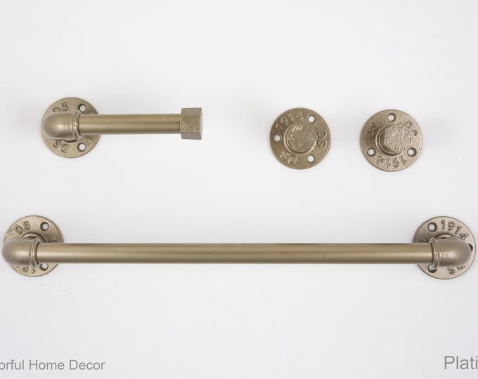 Pipe Bathroom Set 4pcs, Pipe Towel Rack, Toilet Roll Holder, Towel Hook, Wall Hook, Industrial Bathroom, Home Organization
