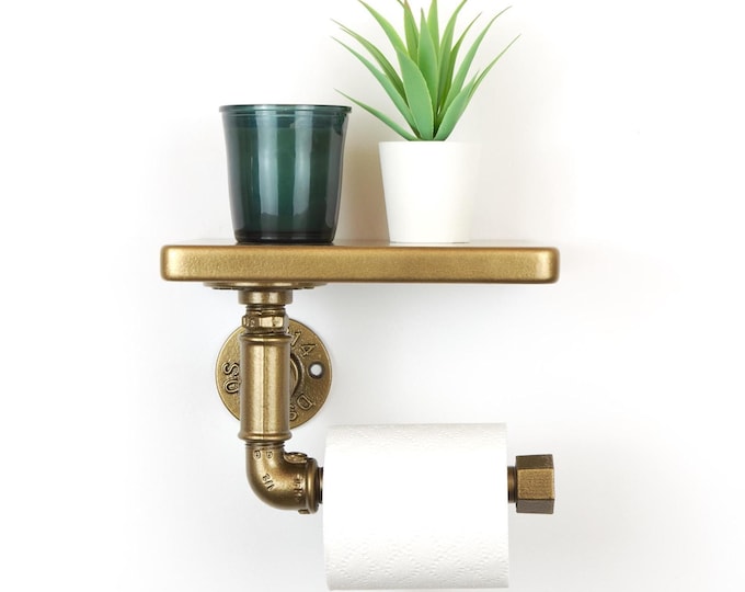 Toilet Paper Roll Holder With Shelf, Bathroom Organizer for Extra Storage, Practical Home Decor Gift, Color Pictured - Aged Brass