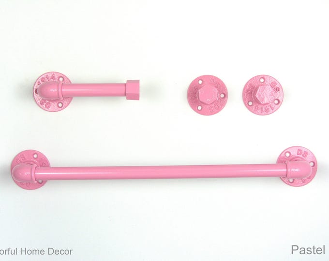Pipe Bathroom Set 4pcs, Pipe Towel Rack, Toilet Roll Holder, Towel Hook, Wall Hook, Industrial Bathroom, Home Organization
