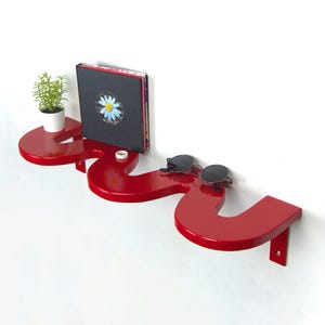 Red Squiggle Shelf - Funky Decor, Aesthetic Shelf, Colorful Decor, Bohemian Decor