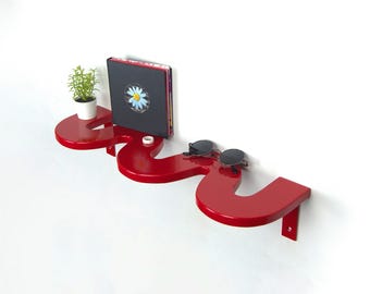 Red Squiggle Shelf - Funky Decor, Aesthetic Shelf, Colorful Decor, Bohemian Decor
