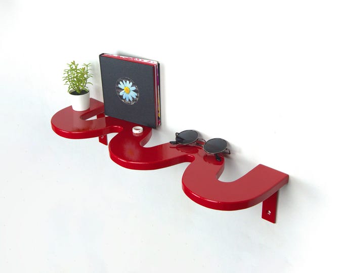 Red Squiggle Shelf - Funky Decor, Aesthetic Shelf, Colorful Decor, Bohemian Decor