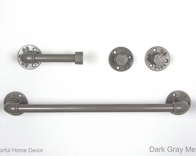 Steampunk Bathroom Accessories 4pcs Set, Includes Towel Rack, Two Towel Hooks, Toilet Paper Holder. Pipe Bathroom Set
