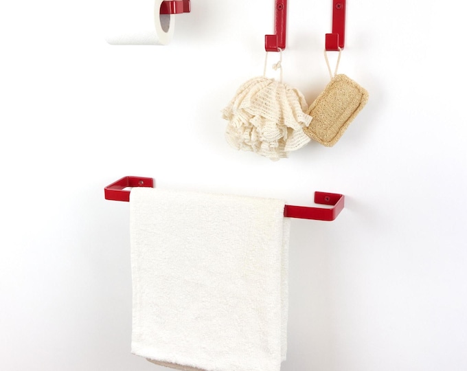 Bathroom Accessories Set – Toilet Paper Holder, Towel Holder & Hooks for Elegant Bathroom Decor, Color Pictured - Red Gloss