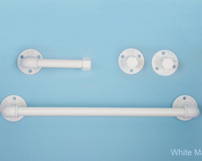 Pipe Bathroom Set 4pcs , Pipe Towel Rack, Toilet Roll Holder, Towel Hook, Wall Hook, Industrial Bathroom, Home Organization