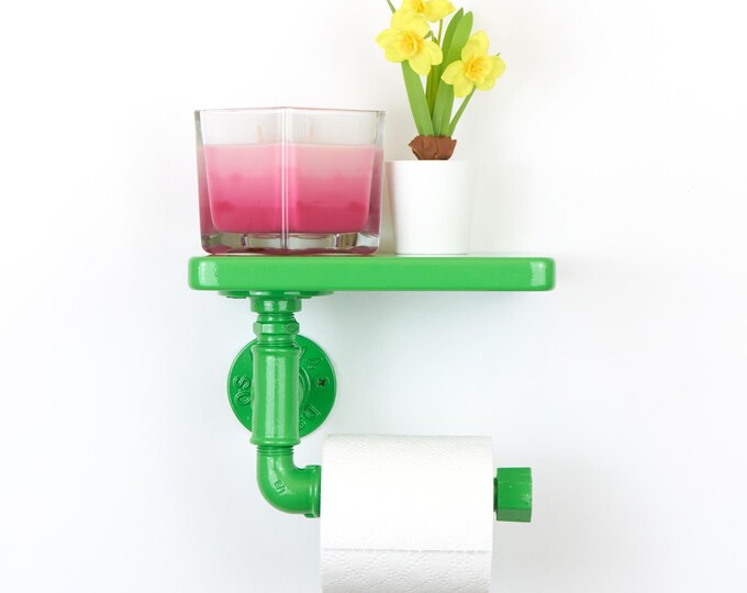 Colorful Toilet Paper Roll Holder With Shelf, Stylish Bathroom Organizer, Perfect Home Decor Gift, Color Pictured - Green Gloss