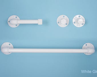 Juego de 4 accesorios de baño rústicos, toallero de tubo, ganchos rústicos para toallas, decoración rústica, juego de baño de tubo