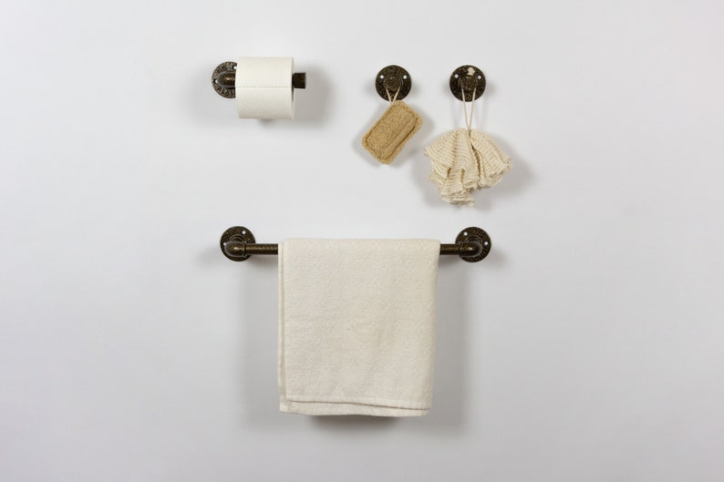 Pipe Bathroom Set 4pcs , Pipe Towel Rack, Toilet Roll Holder, Towel Hook, Wall Hook, Industrial Bathroom, Home Organization image 2