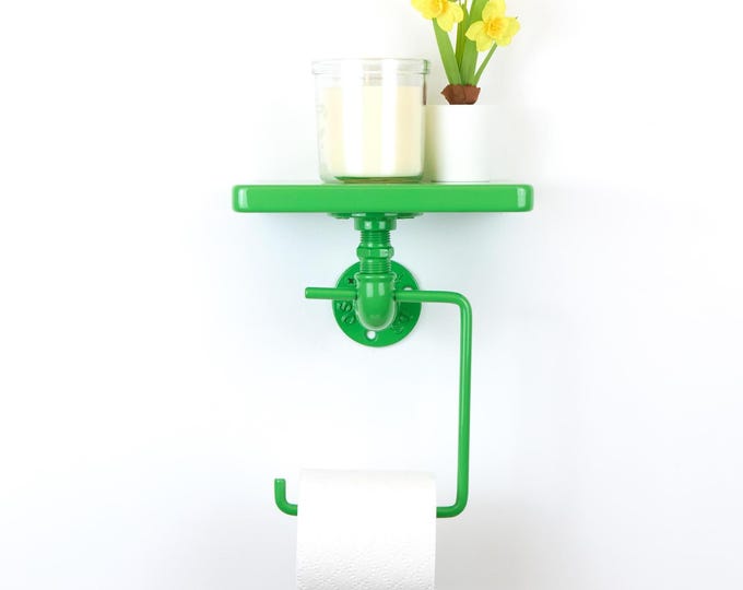 Colorful Toilet Paper Roll Holder With Shelf, Functional Bathroom Organizer For Modern Home Decor, Color Pictured - Green Gloss