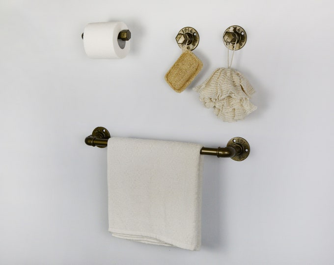 Pipe Bathroom Set 4pcs , Pipe Towel Rack, Toilet Roll Holder, Towel Hook, Wall Hook, Industrial Bathroom, Home Organization, FREE SHIPPING