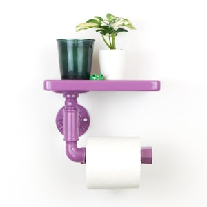 Colorful Toilet Paper Roll Holder with Shelf, Vibrant Bathroom Accessory for Easy Storage, Color Pictured Violet