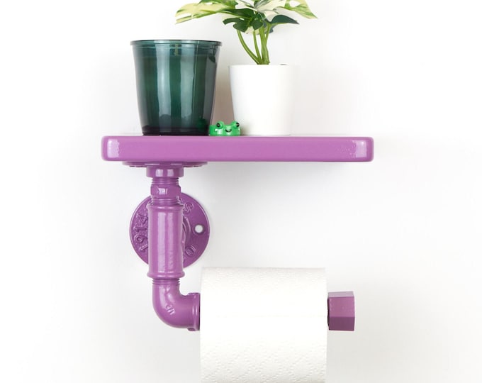 Colorful Toilet Paper Roll Holder with Shelf, Vibrant Bathroom Accessory for Easy Storage, Color Pictured Violet