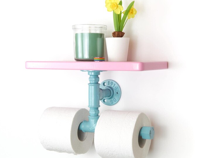 Double Toilet Paper Holder with Shelf – Pastel and Functional Bathroom Accessory for Easy Use – Perfect Gift for New Home, Choose Your Color