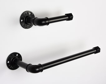 Toilet Tissue Holder, Paper Towel Holder, Towel Rack, Steampunk Bathroom, Bathroom Decor, Color Pictured Black Matte