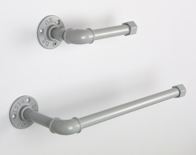 Toilet Paper Holder, Paper Towel Holder, Towel Rack, TP Holder, Farmhouse Decor, Color Pictured Light Gray Metallic