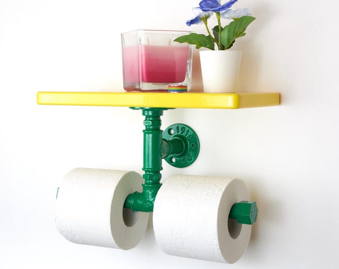 Colorful Double Toilet Paper Holder with Shelf - Vibrant Bathroom Organizer for Convenience, Ideal Gift for Housewarming, Choose Your Color