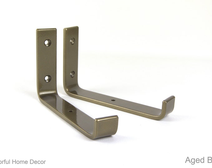 Floating Steel Shelf Bracket - Free Shipping - Colorful Open Shelving Bracket - Heavy Duty - J Shape - Aged Brass