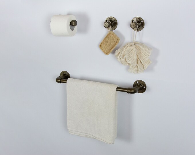 Industrial Bathroom Accessories 4pcs Set, Toilet Paper Holder, Pipe Towel Holder, Pipe Hooks, Bathroom Set, FREE SHIPPING