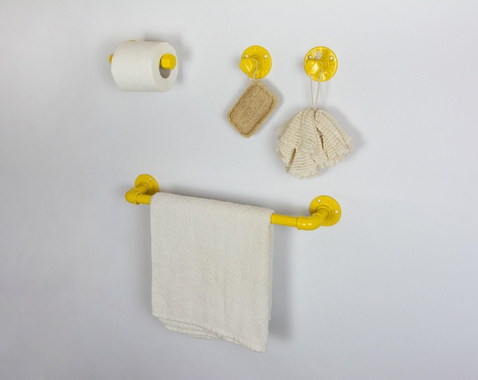 Industrial Bathroom Accessories 4pcs Set, Toilet Paper Holder, Pipe Towel Holder, Pipe Hooks, Bathroom Set, FREE SHIPPING