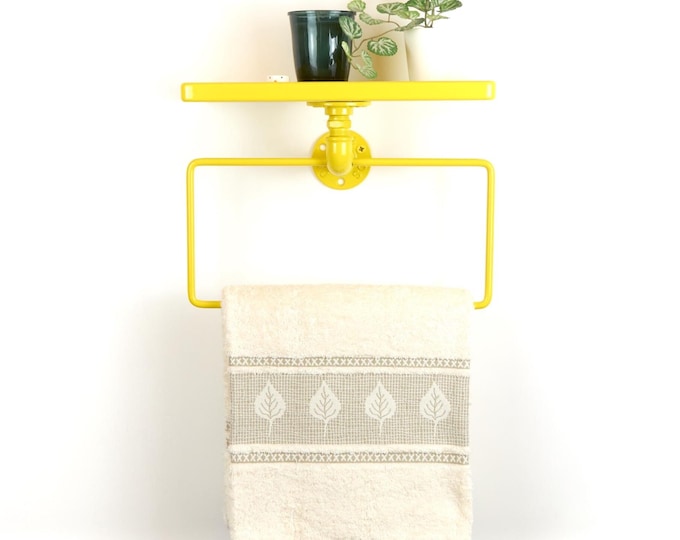 Vibrant Towel Holder with Shelf – Colorful Bathroom Organizer for Towels and Essentials, Stylish Home Decor, Color Pictured - Yellow Gloss