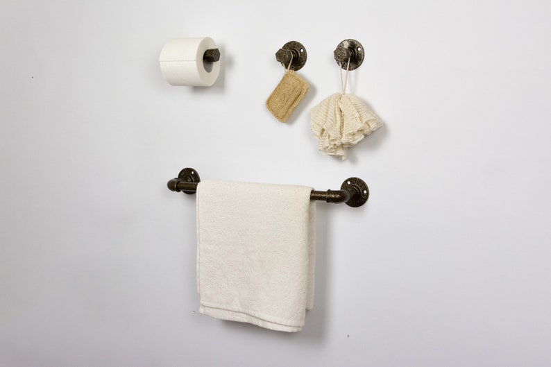 Pipe Bathroom Set 4pcs , Pipe Towel Rack, Toilet Roll Holder, Towel Hook, Wall Hook, Industrial Bathroom, Home Organization image 3