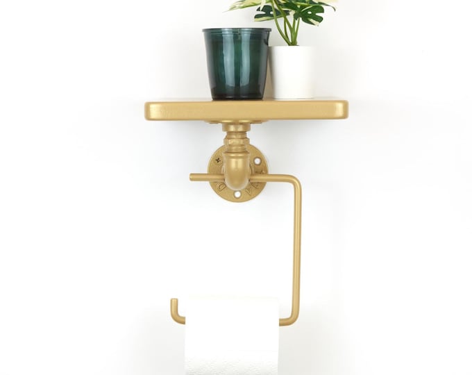 Modern Toilet Paper Roll Holder With Shelf - Wall Mounted Bathroom Storage, Minimalist Bath Accessory, Color Pictured - Champagne Gold