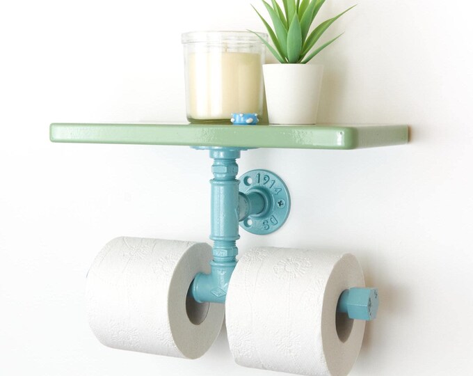Colorful Double Toilet Paper Holder with Shelf – Stylish Bathroom Storage Solution for Convenience and Decor – Great Gift for Homeowners