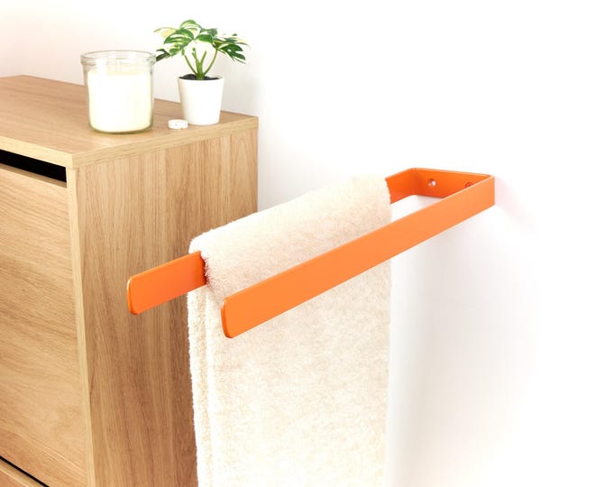 Double Towel Hanger - Wall Mounted Towel Organizer, Contemporary Bath Accessory, Color Pictured - Orange Matte