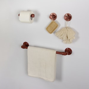 Set di 4 accessori da bagno in stile rustico, portasciugamani a forma di tubo, ganci per asciugamani rustici, arredamento rustico, set da bagno con tubi, SPEDIZIONE GRATUITA
