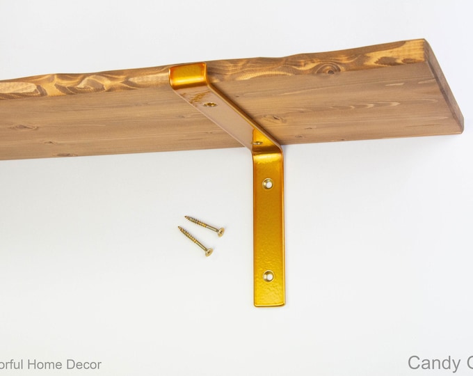 Steel Brackets  Candy Gold Powder Coated -  Heavy Duty Brackets - Shelf Brackets -  Open Shelving -  Screws Included - Metal Brackets