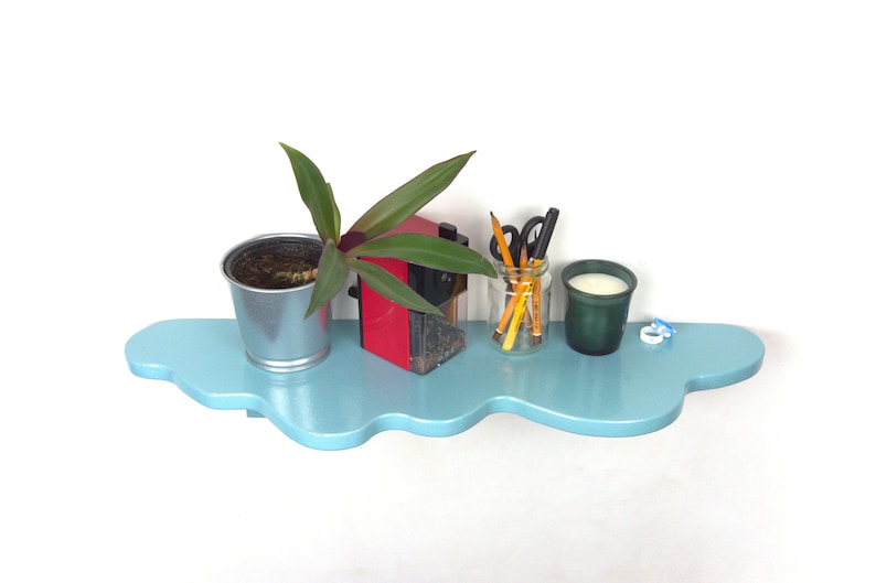 Light Blue Wavy Shelf - Floating Plant Shelf, Bohemian Home Decor, Wall Mounted Shelf, Danish Pastel image 3