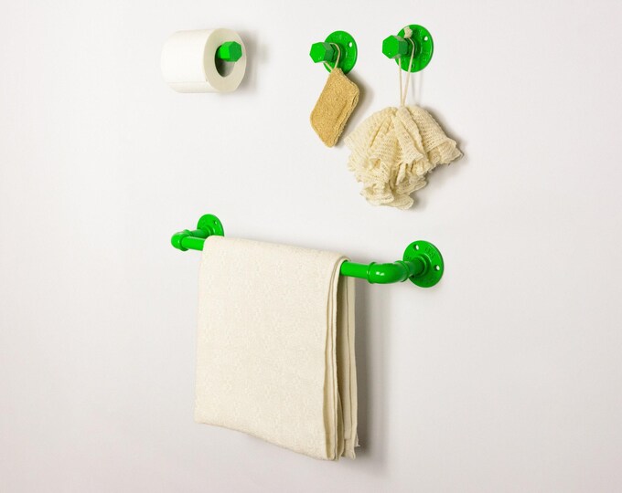 Pipe Bathroom Set 4pcs, Pipe Towel Rack, Toilet Roll Holder, Towel Hook, Wall Hook, Industrial Bathroom, Home Organization