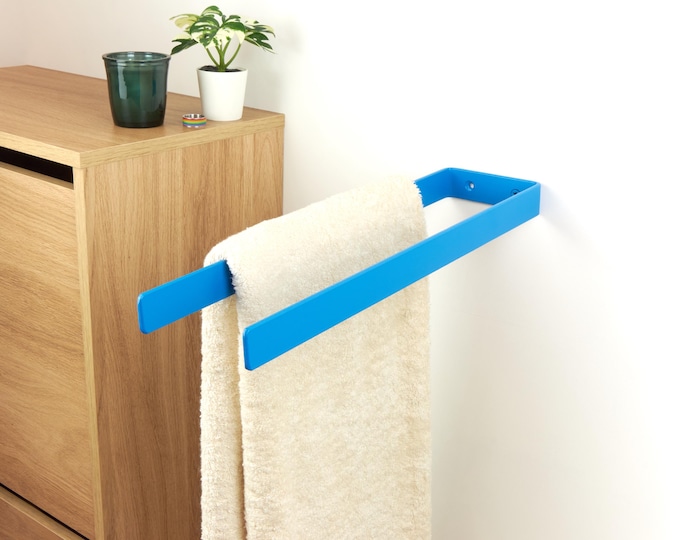 Dual Towel Rack - Modern Wall Mounted Towel Bar, Metal Bathroom Holder, Space Saving Storage Solution, Color Pictured - Blue Matte