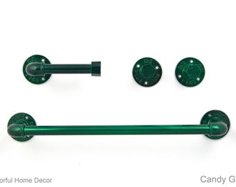 Juego de 4 accesorios de baño de estilo rústico, toallero de tubo, ganchos rústicos para toallas, decoración rústica, juego de baño