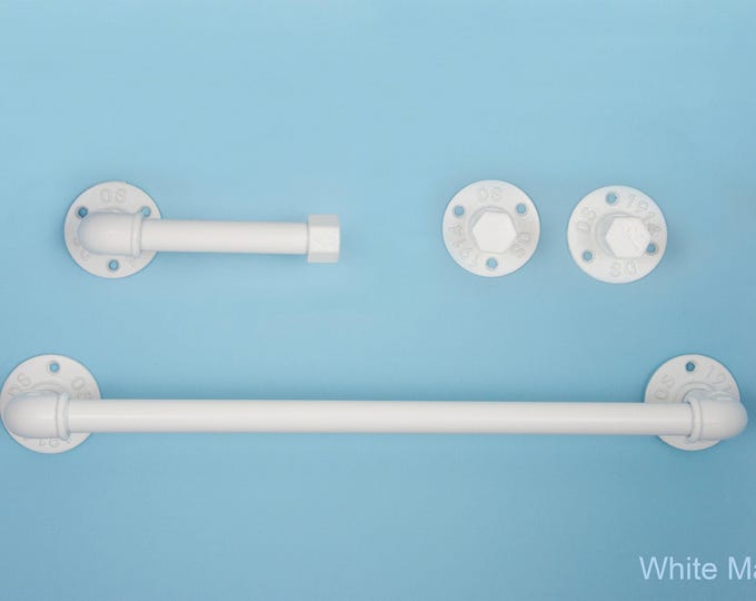 Pipe Bathroom Set 4pcs , Pipe Towel Rack, Toilet Roll Holder, Towel Hook, Wall Hook, Industrial Bathroom, Home Organization
