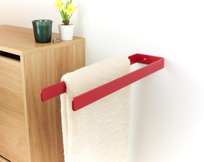 Double Towel Holder - Bathroom Wall Rack, Modern Metal Towel Bar, Compact Storage Solution for Towels, Color Pictured - Red Gloss