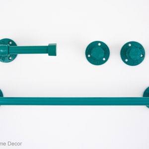 Set di 4 accessori da bagno in stile rustico, portasciugamani a tubo, ganci per asciugamani rustici, arredamento rustico, set da bagno turchese