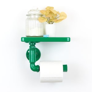 Vibrant Toilet Paper Roll Holder with Shelf, Modern Design Perfect for Practical Bathroom Decor, Color Pictured Dark Green Gloss