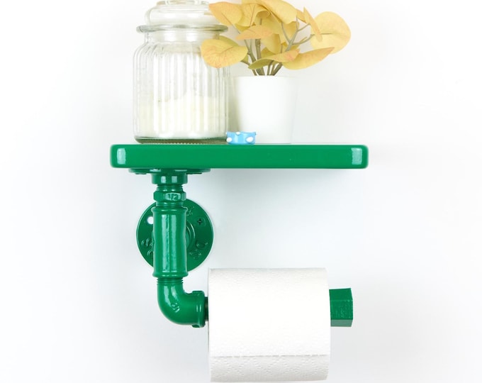Vibrant Toilet Paper Roll Holder with Shelf, Modern Design Perfect for Practical Bathroom Decor, Color Pictured Dark Green Gloss