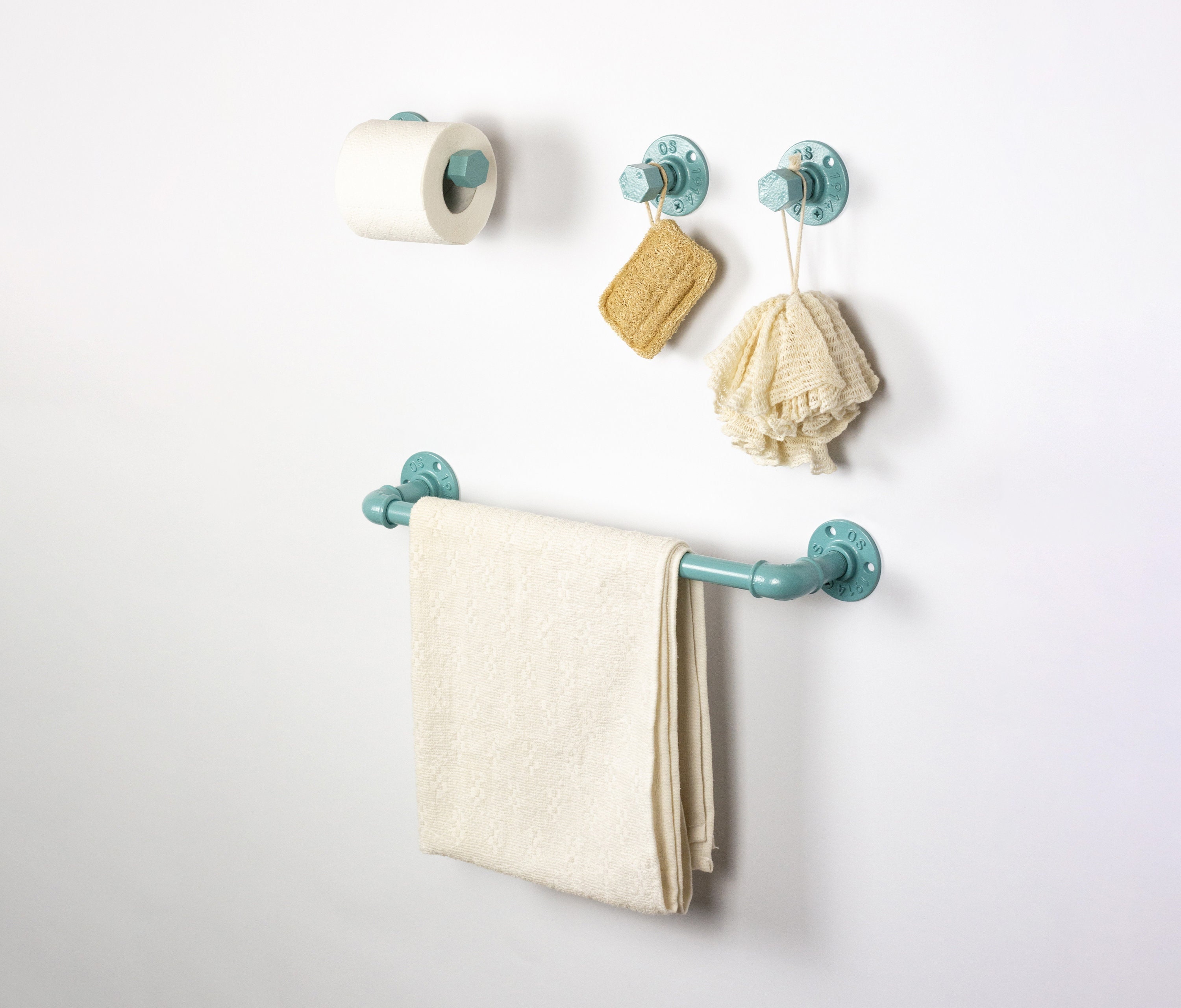 Steampunk Bathroom Accessories 4pcs Set Includes Towel Rack Two Towel Hooks Toilet Paper Holder Pipe Bathroom Set