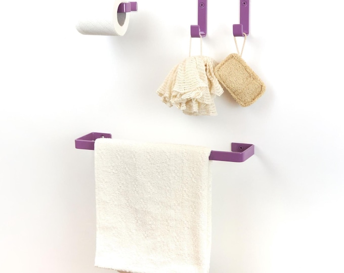 Vibrant Bathroom Accessories Set – Toilet Paper Holder, Towel Holder & Hooks for Colorful Bathroom Decor, Color Pictured - Violet