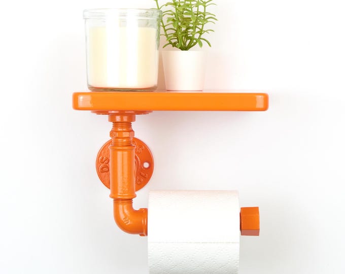 Bright Colorful Toilet Paper Roll Holder With Shelf, Stylish Bathroom Storage, Color Pictured - Orange Gloss