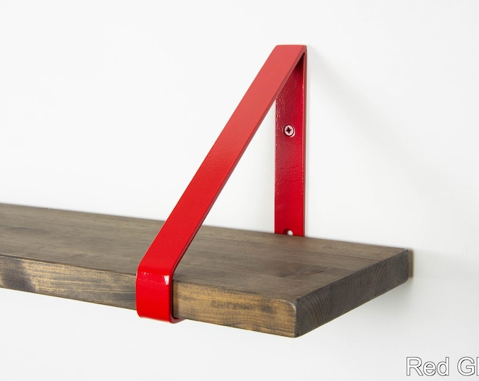 Handmade Modern Shelf Bracket - Color Pictured Red Gloss - Steel Triangle Design for Unique Wall Shelving Solutions