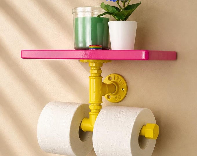 Double Toilet Paper Holder with Shelf – Vibrant Bathroom Storage Solution for Convenient Use, Great Gift for Renovations, Choose Your Color