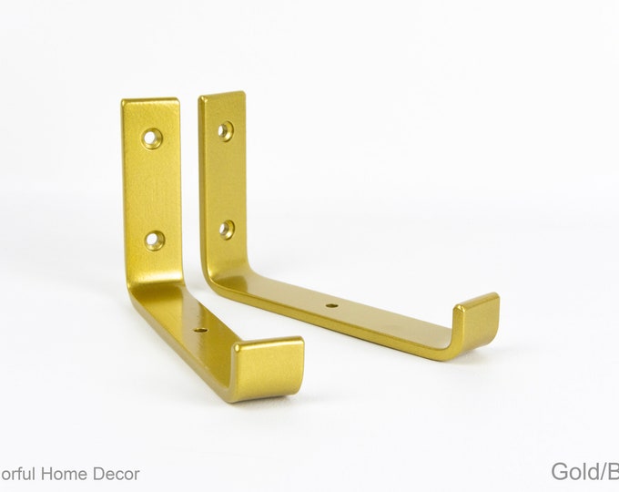 Floating Steel Shelf Bracket - Open Shelving Bracket - Heavy Duty - Free Shipping - Gold/Brass Color